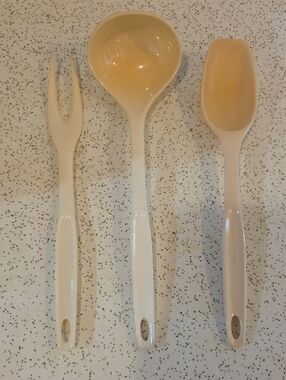 Foley Vintage Serving Spoon, Fork, Ladle Set Almond Beige